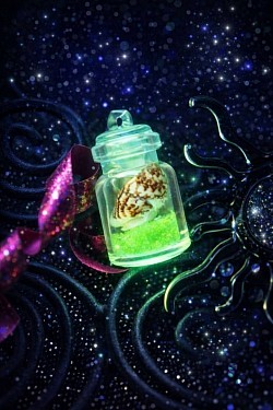 Fiole verte lumineuse dans la noirceur de la nuit 5.00